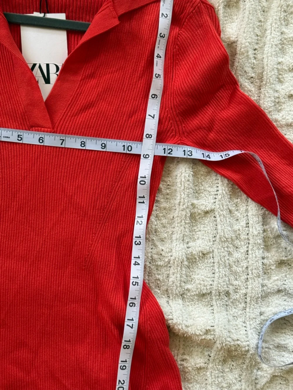 Zara Red Orange Ribbed Knit Mini Dress Polo Collar Bodycon Long Sleeve Medium - Picture 9 of 11